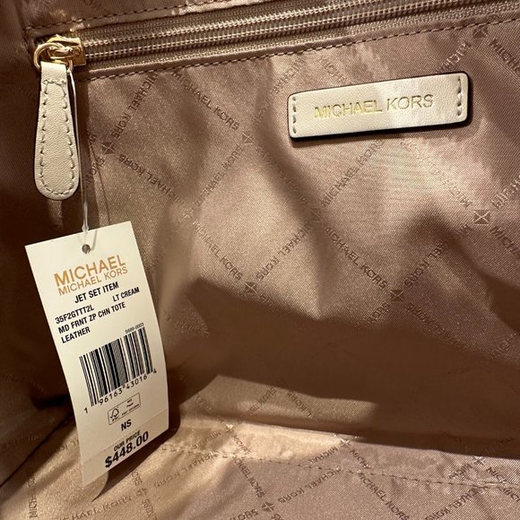 Michael Kors Jet Set Item MD Front Pocket Shoulder Chain Tote Bag Light Cream - Picture 10 of 10